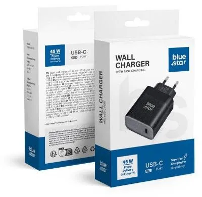 Immagine prodotto di Blue Star Caricabatteria Da Rete 45W USB-C Power Delivery Quick Charge 4.0 Cavo USB-C Nero
