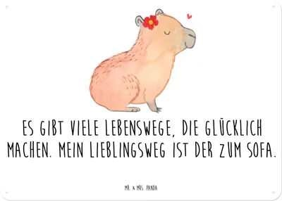 Produktbild von Mr. & Mrs. Panda Schild Capybara Blume DIN A4 - Weiß - Geschenk, tafel, Magnetschild, wandtafel, Türschild, Lustige Sprüche, Wandbild