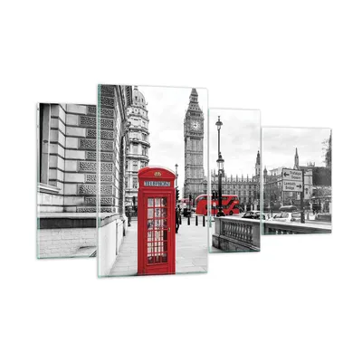 Produktbild von Bilder auf glas - 4 Teile - Schuppen Telefon London - 120x70cm - Glasbilder - Wandbilder - Bilder - zum Aufhängen bereit - Wanddekoration aus Glas - Glas Bilder - Wandbild auf Glas - GDL120x70-4326