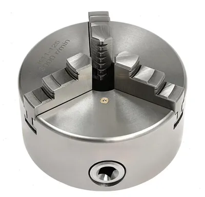 Produktbild von 3-Backen Drehfutter - Selbstzentrierendes Drehbankfutter 125 mm - Manuell - Spannbereich 2,5–125 mm - 3.000 U/min - Silber