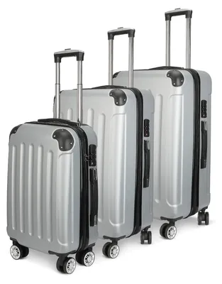 Immagine prodotto di Valigia - Set da 3 pezzi - Scocca rigida in ABS - 38 cm - Ruote piroettanti a 360° - Serratura a combinazione numerica - Maniglia telescopica regolabile - Grigio