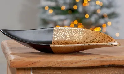 Obrázek produktu pro GILDE Mísa, "Tomar", kropenatá, keramika, zlatá barva, černá, , d. 14 cm, š. 41 cm, v. 5,5 cm 47374