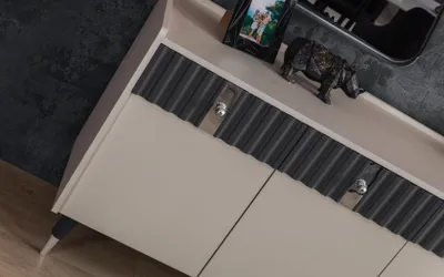 Produktbild von Komplette Garnitur Designer Beige Anrichte Sideobard 2x Spiegel 3tlg Set
