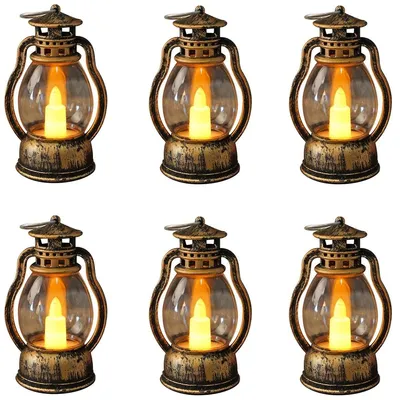 Produktbild von 6 Stück Mini Laterne LED, Retro Laterne, kleine Laterne für Halloween Deko, Tischdeko für Weihnachten, Mini LED Weihnachtslaterne, Ramadan Deko