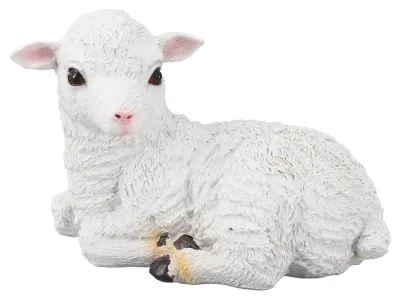 Schaf-Figur aus Harz, 16,3 cm, liegend, wetterfest, Garten-Deko