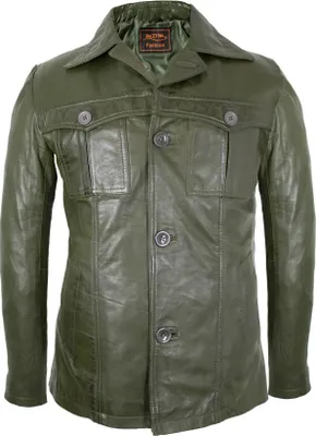 Produktbild von Herren Blazer aus weichem Lammleder, Taillierter Schnitt, Grün Sakko Mantel(L)