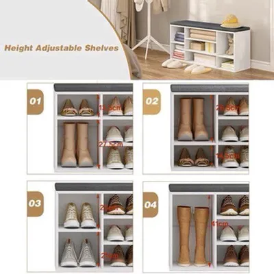 Produktbild von Schuhschrank - Schuhbank - 7 Fächer - Weiß und Grau - Flur