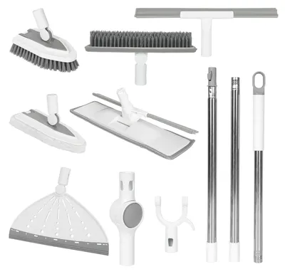 7-in-1 Schrubber mit Stiel, Reinigungsset, 7 Bürstenköpfe