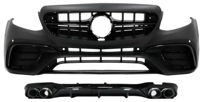 Productafbeelding van Voorbumper en diffuser, uitlaatsysteem, geschikt voor Mercedes E W213 (modeljaren 2016-2019), E53-look, zwart.