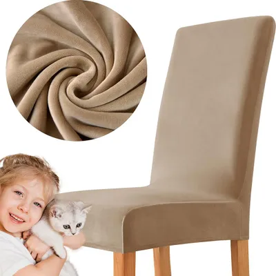 Produktbild von Elastischer Velvet-Stuhlbezug in Beige für verschiedene Stühle