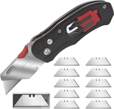 Produktbild von Mustbau Taschenmesser 2-in-1 Klappmesser mit 10 SK5 Klingen, 4 Schraubendreher-Bit