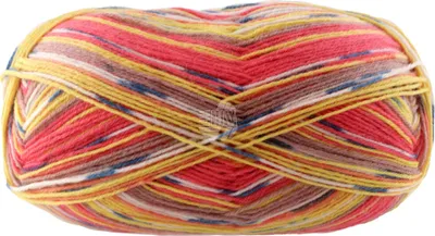 Produktbild von Lana Grossa MEILENWEIT 100 g AKTION! zeitlose 4-fach Sockenwolle 420 m Farbe 3002 - Gelb/Nougat/Weiß/Petrol/Rotorange/Tomatenrot