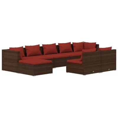 Obrázok produktu pre vidaXL 9-dielna záhradná súprava s vankúšmi Brown Poly Rattan