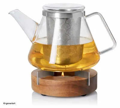 Produktbild von Teekannen Set Fusion 1 Liter mit Stövchen Tuto Glas Edelstahl Akazienholz