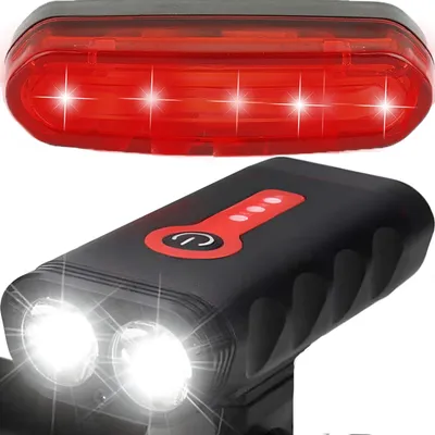 Zdjęcie produktu dla Lampka Rowerowa Led Przód 1800 Lumenów Mocna + Tył
