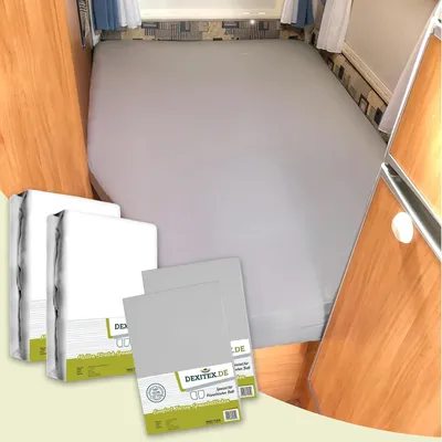 Produktbild von Dexitex Spannbettlaken Wohnmobil 4er Set für Französisches Bett Links, 2× Spannbettlaken Grau + 2× Molton Matratzenschoner, 125–155 × 190–210 cm