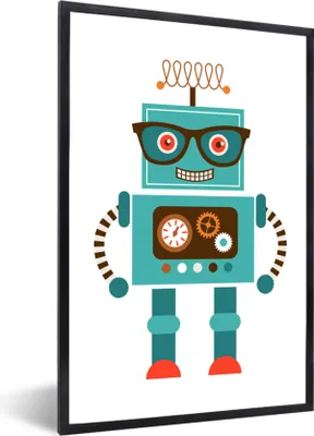Produktbild von MuchoWow® MuchoWow® Gerahmtes Poster Roboter - Schutzbrille - Zahnräder - Gesicht - Jungen - Kinder 60x90 cm - Poster mit zchwarzem Bilderrahmen - Kunst