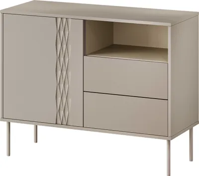 Produktbild von MIRJAN24 Kombikommode Tresse 1D2S, Wohnzimmer Kommode mit Drehtür und zwei Schubladen, Metallfüße (Farbe: Beige)