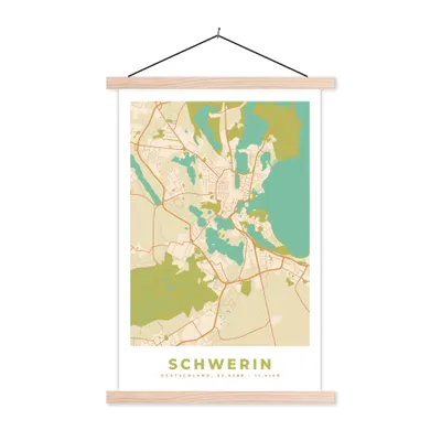 Produktbild von MuchoWow® Textilposter Jahrgang - Stadtplan - Schwerin - Karte 120x180 cm mit holzfarbenen Rahmen - Textil-Plakat