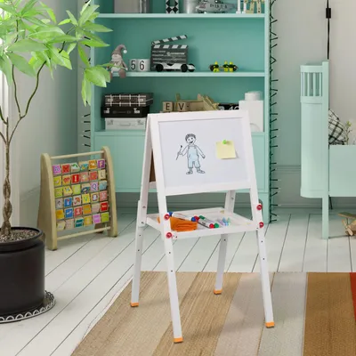 Obrázok produktu pre Detský kresliaci stojan s bielou a kriedovou tabuľou