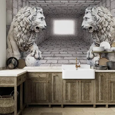 Produktbild von Vlies Fototapete - Stone Lions 300x210 cm 3D d-A-0036-a-b