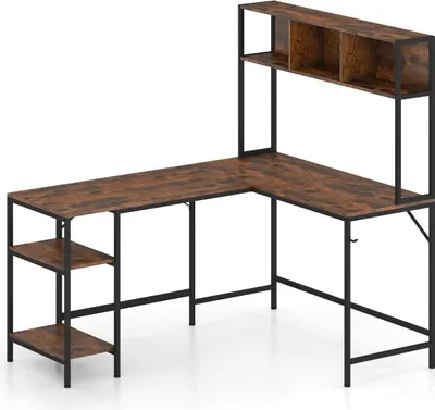Immagine prodotto di Scrivania a L con libreria, tavolo angolare per computer, marrone rustico