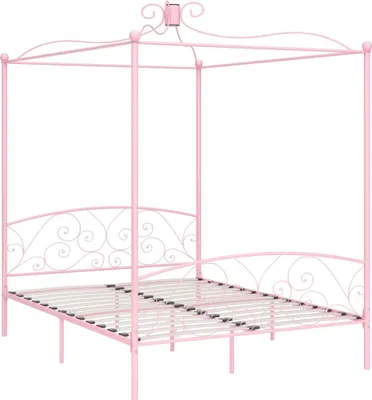 Zdjęcie produktu dla Rama Łóżka Z Baldachimem, Różowa, Metalowa, 160 X 200 Cm Lumarko!
