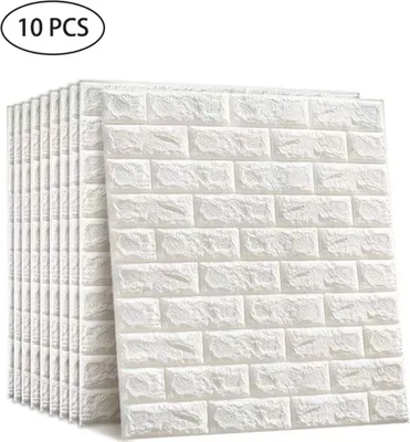 Produktbild von Welikera selbstklebende 3D Schaumstoff Wandpaneele, Ziegelmuster Steinoptik, wasserfest, geräuschreduzierend, umweltfreundlich, Bad Balkon Küche, 10 Stück, 35 x 38,5 x 5 mm