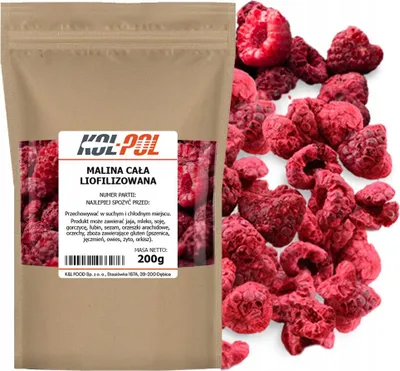 Zdjęcie produktu dla MALINY LIOFILIZOWANE 200g Całe Owoce liofilizowane Malina jakość Kol-Pol
