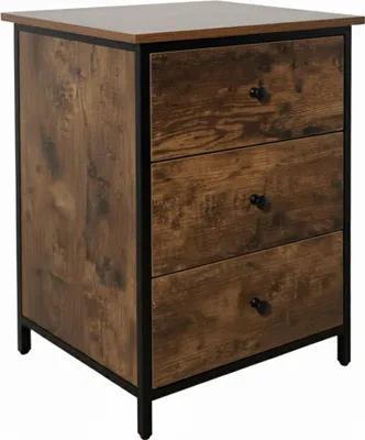 Produktbild von Relaxdays Nachttisch, 3 Schubladen, HxBxT: 60 x 40 x 40 cm, Nachtkommode Schlafzimmer, Metall & MDF, braun/schwarz