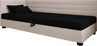 Produktbild von AURA SOFA  Boxspringbett  WILD PLUS 80x195 Komplett-Set mit Bonell Matratze, Polsterbett mit Bettkästen - Hellbeige/Schwarz, SAWANA 01/14