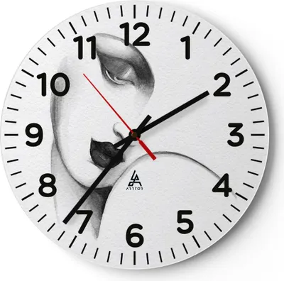 Produktbild von Wanduhr - Rund - Glasuhr - Porträt Frau Skizze - 40x40cm - Schleichendes Uhrwerk - Lautlos - zum Aufhängen bereit - Dekoration Modern - Wanddekoration aus Glas - C4AR40x40-4475