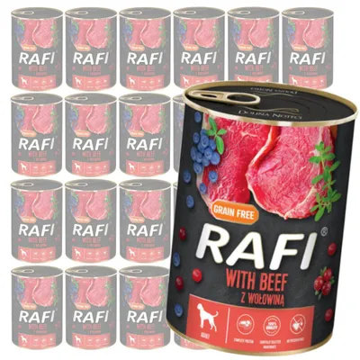 Zdjęcie produktu dla Rafi 24x400g Bezzbożowa Mokra Karma Dla Psa Z Wołowiną Żurawiną I Borówką