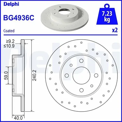 Produktbild von 2x DELPHI Bremsscheibe BG4936C für ABARTH 500 / 595 / 695 Schrägheck (312_) 40mm