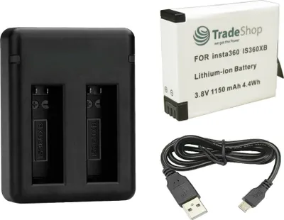 Produktbild von 2in1 Set: Hochleistungs Li-Ion Akku IS360XB + Dual Ladegerät Ladestation inklusive Micro-USB Kabel für Insta360 ONE X Kamera