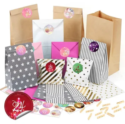 Produktbild von Adventskalender Papiertüten 26 Zahlenaufkleber Geschenktüten Rosa
