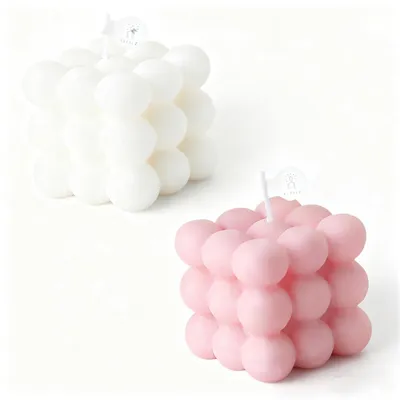 Immagine prodotto di Candele profumate a forma di cubo, set da 2, cera di soia, rosa e bianco