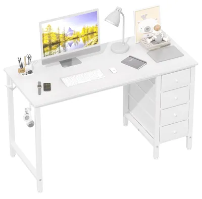 Obrázok produktu pre Omgoods - Počítačový stôl Lades – 120 cm, biela farba, moderný dizajn, vhodný do domácnosti aj do kancelárie