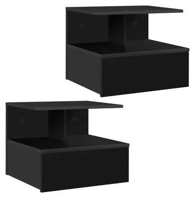 Produktbild von Hängender Nachttisch - Wandmontierter Beistelltisch - 2er-Set - Mit Schublade - Holz - 40 x 35 x 31 cm - Schwarz
