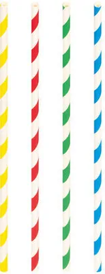 Produktbild von 150x Trinkhalme aus Papier dick bunt gestreift Ø8mm 25cm