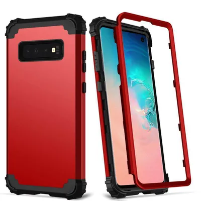 Obrázek produktu pro Galaxy S10 Pouzdro, 3 v 1 Hybridní Pevný PC TPU Silikon, Odolné proti nárazům Ochranné pouzdro pro Samsung Galaxy S10 červené