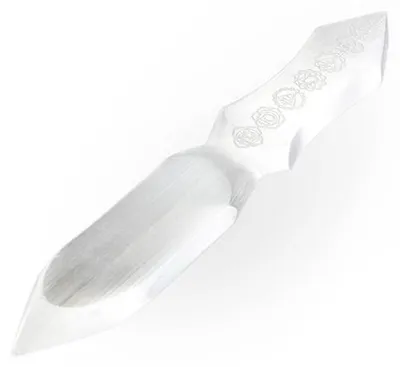 Produktbild von Selenit-Athame mit Chakra-Gravur - 26 cm