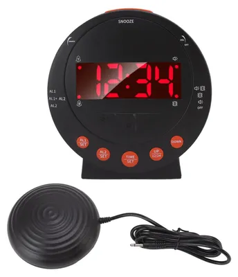 Lauter Wecker 113 dB, rotes Blinklicht, Vibrations-Shaker, rund