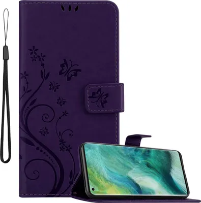 Obrázok produktu pre Cadorabo puzdro pre Oppo FIND X2 in FLORAL DARK PURPLE ochranný kryt v kvetinovom dizajne s magnetickým zatváraním, funkciou stojana a slotmi na karty flipové puzdro kvetinový obal puzdro na mobilný telefón flipové puzdro typu kniha