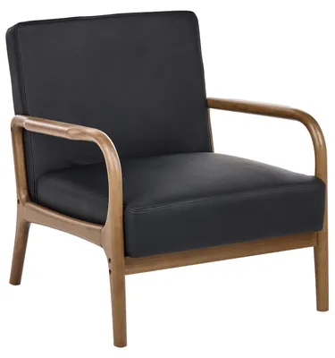 Obrázok produktu pre BELIANI: Čierna kožená kreslo s dreveným rámom v štýle mid-century modern, klubové kreslo