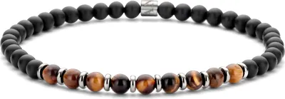 Produktbild von Frank 1967 7FB-0687 Kralen Armband 4mm - Agaat - Tijgeroog - Staal - Rekbaar - 19cm - Zwart - Bruin