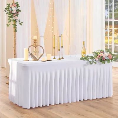 Immagine prodotto di Confezione da 6 tovaglioli elasticizzati in Spandex, colore bianco, adatti a tavoli rettangolari da 183 cm, lavabili e senza pieghe