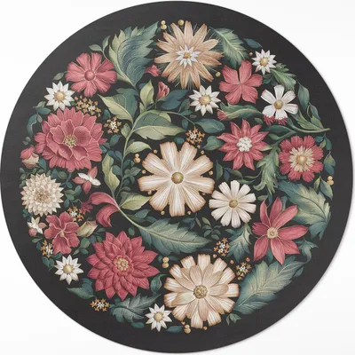 Produktbild von Wildblumen, pastellfarbene zarte Pflanzen– Vinyl Fußmatte – Ø 130cm – Rutschfest, Pflegeleicht & Langlebig