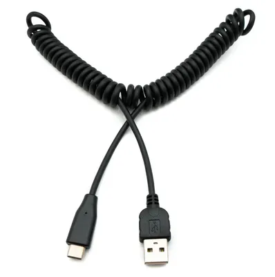 Zdjęcie produktu dla SYSTEM-S Kabel USB 3.1 100 cm z wtyczką typu C na wtyczkę 2.0 typu A, spiralny, czarny
