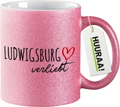 Produktbild von Huuraa Glitzertasse Ludwigsburg verliebt 330ml Pink Keramik Kaffeebecher Geschenkidee